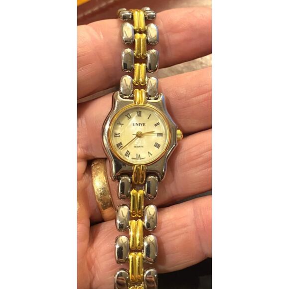 Women's 25mm Two Tone Unive Watch, MOP Face, Roman Numeral Dial - Picture 1 of 4